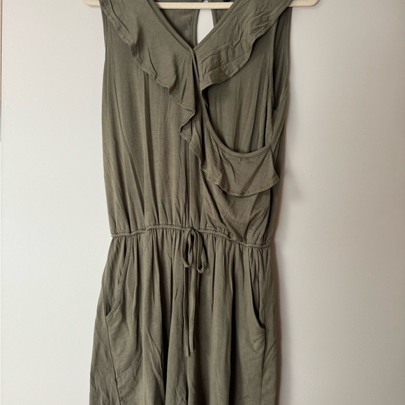 Sleeveless Ruffle Jumpsuit in Olive Green - Picture 4 of 7